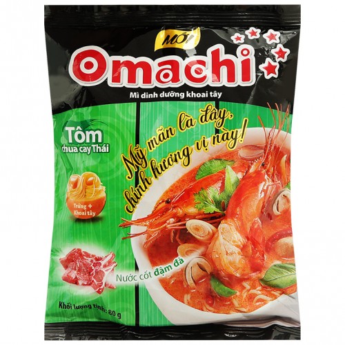 Mì khoai tây Omachi tôm chua cay Thái gói 80g (thùng 30 gói) - Ảnh 1