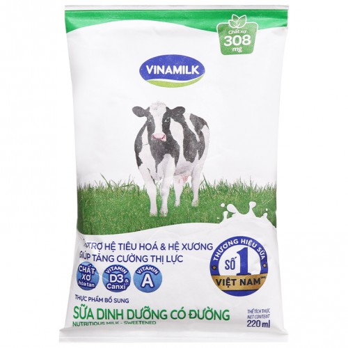 Sữa dinh dưỡng có đường Vinamilk bịch 220ml - Ảnh 1